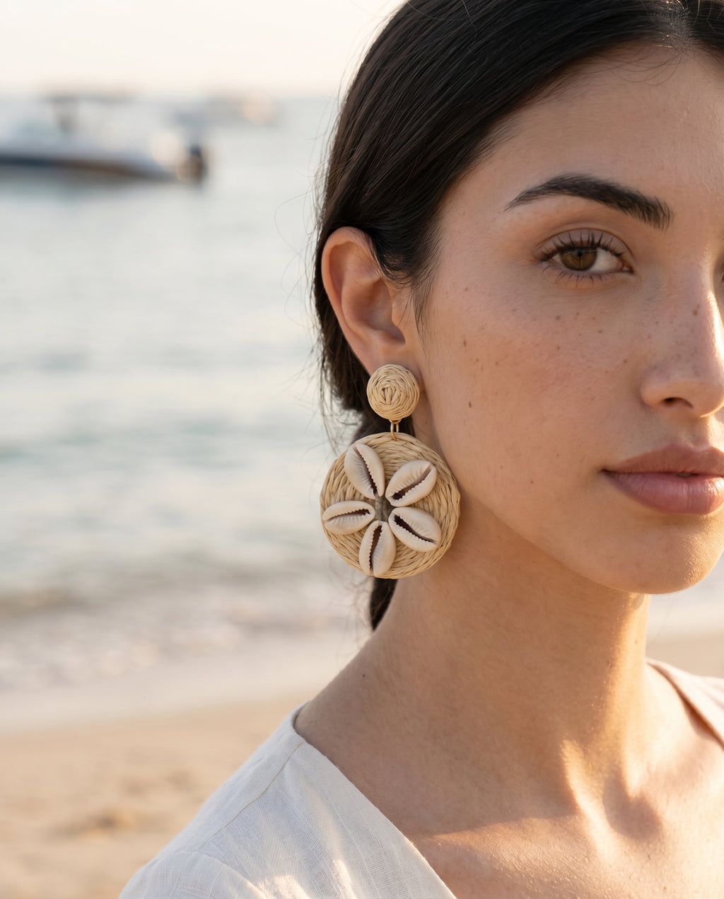Cowrie Bloom Raffia Earrings