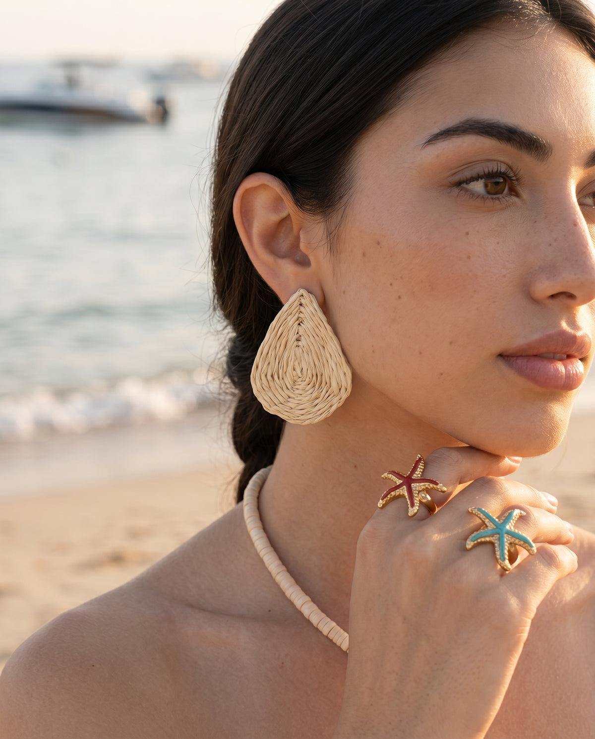 Ivory Teardrop Raffia Earrings