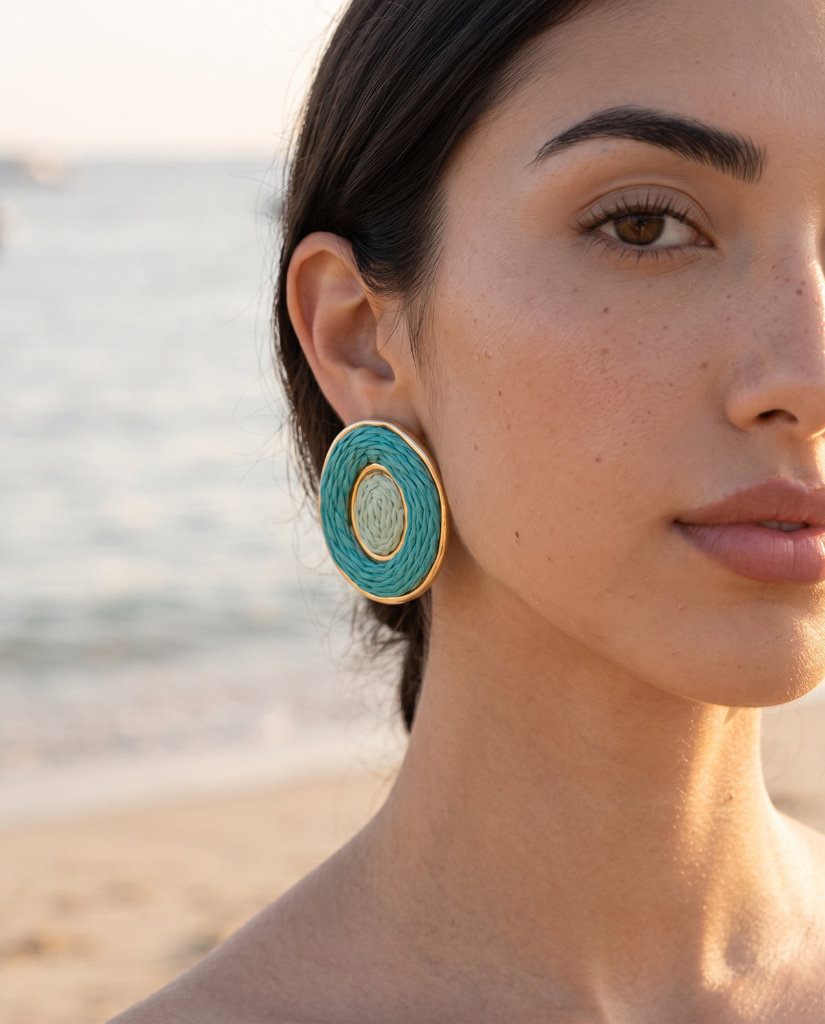 Aqua Orbit Raffia Earrings