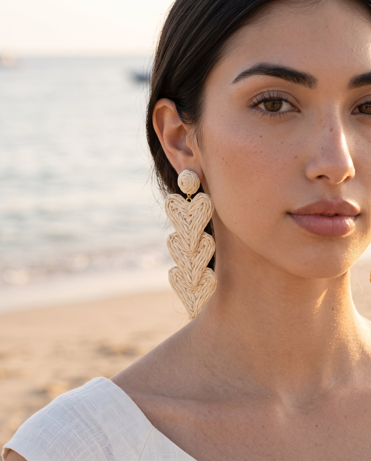 Ivory Palm Drop Raffia Earrings