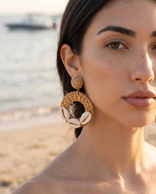 Cowrie Woven Hoop Earrings