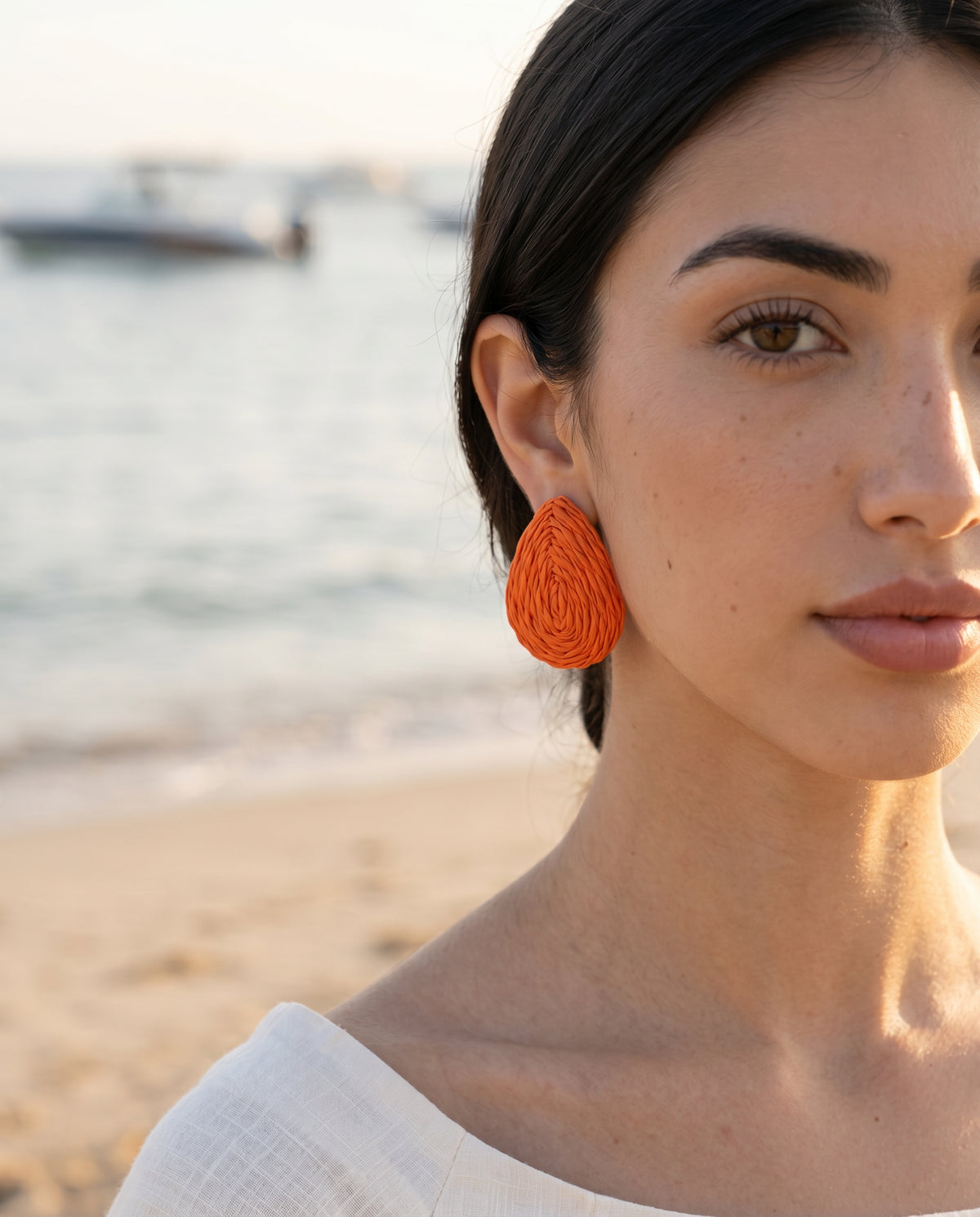 Tangerine Teardrop Raffia Earrings