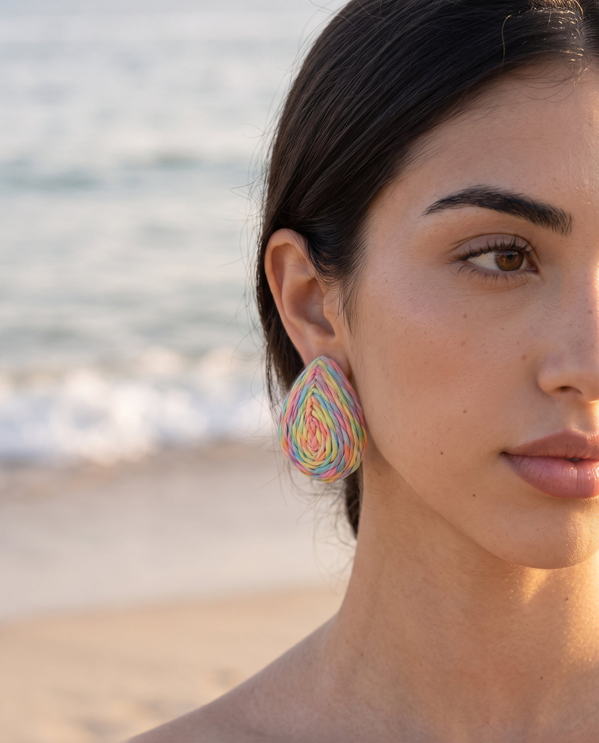 Rainbow Teardrop Raffia Earrings