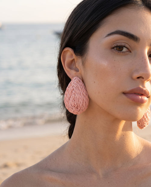 Blush Teardrop Raffia Earrings