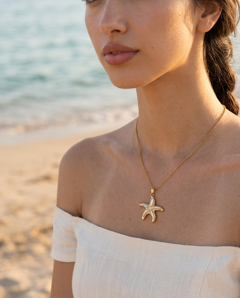 Mother of Pearl Starfish Necklace - detail