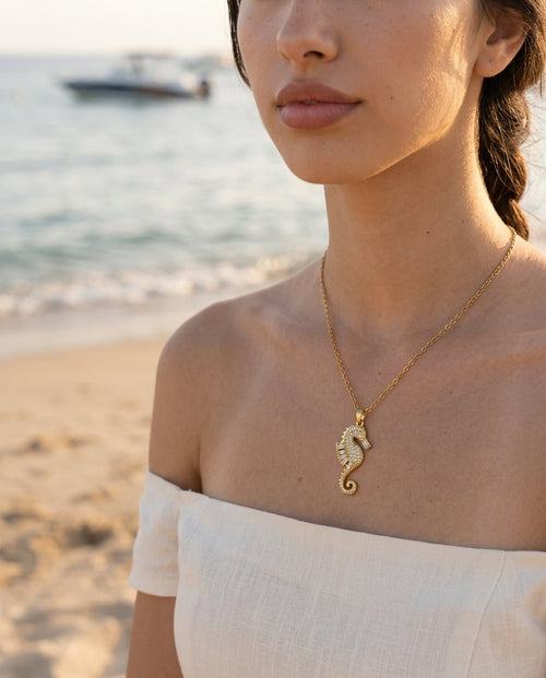 Crystal Pavé Seahorse Necklace - detail