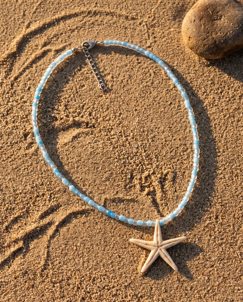 Ice Blue Bead Starfish Necklace