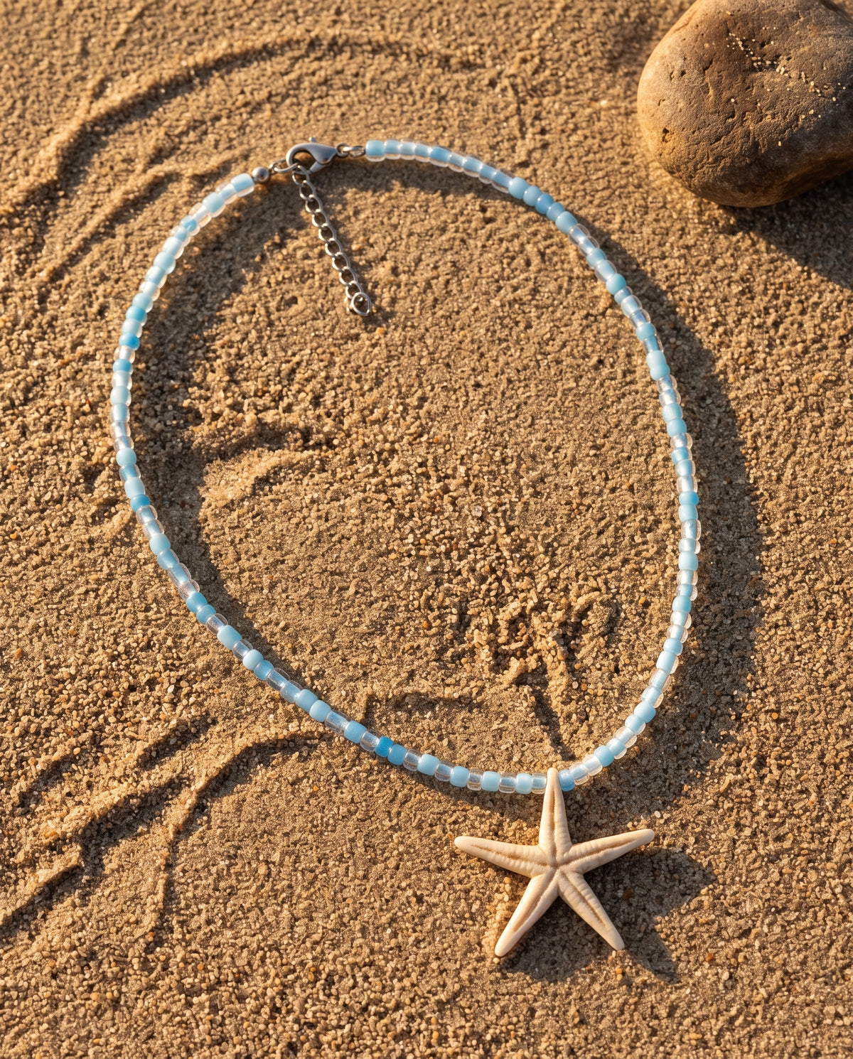Ice Blue Bead Starfish Necklace
