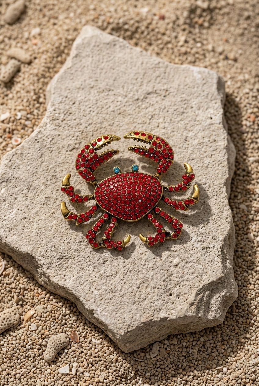 Ruby Pavé Crab Brooch