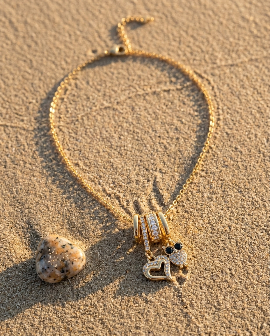 Pavé Heart & Owl Charm Necklace