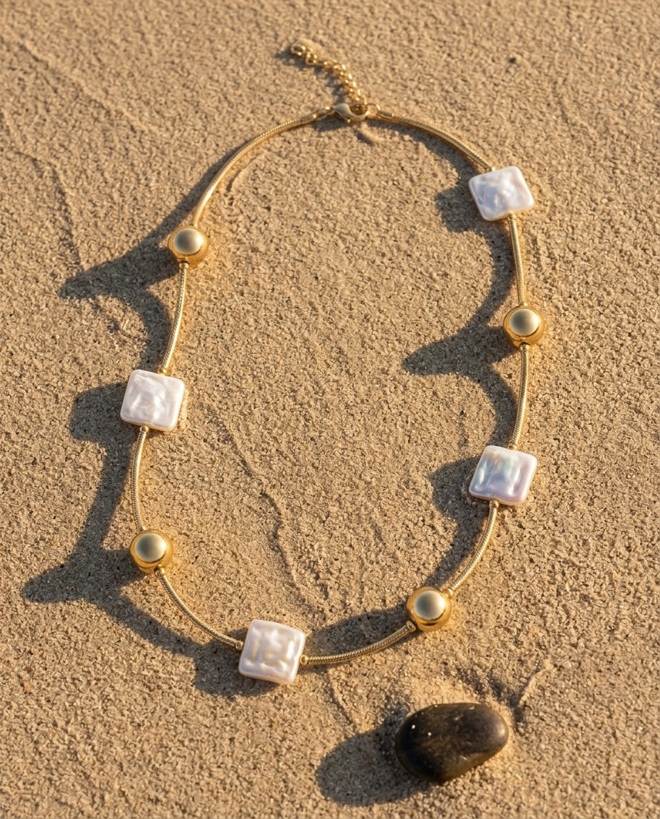 Square Pearl Station Necklace