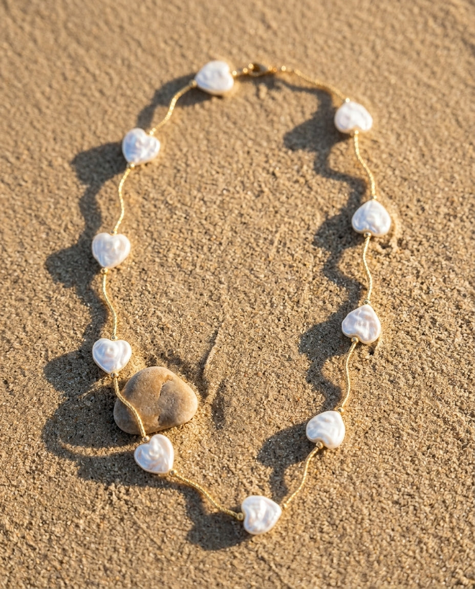 Pearl Heart Station Necklace