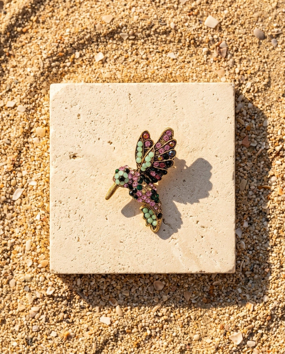 Jade & Rose Hummingbird Brooch